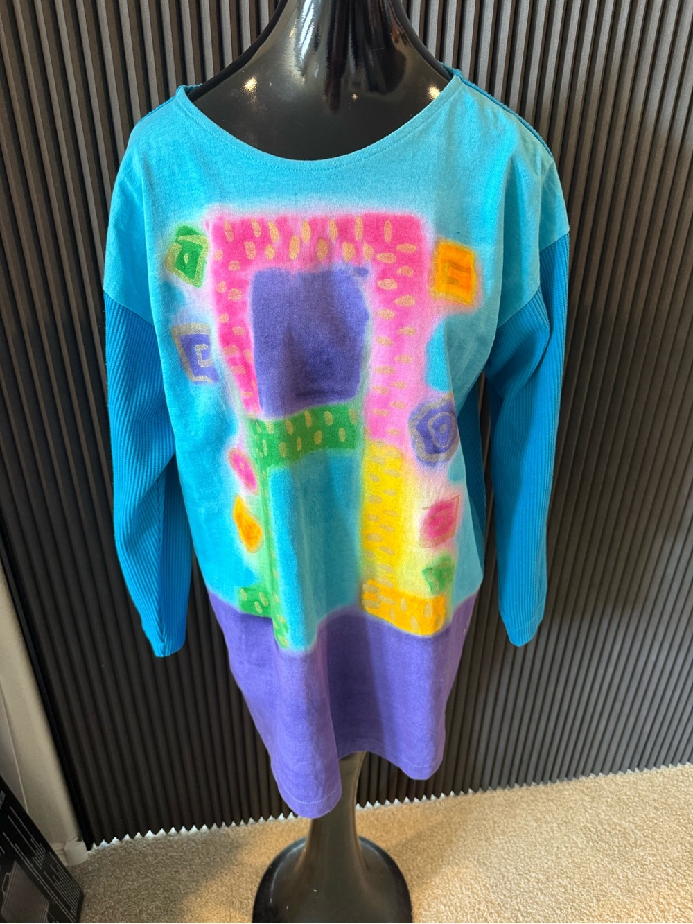 AHNI Hand Painted Wearable Art Top Blue Purple NWT Artist Signed Cotton XL